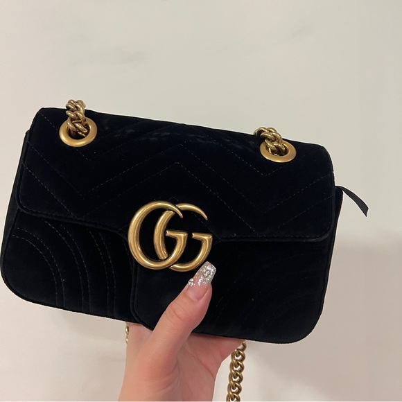 GUCCI GG marmont handbag-black velvet small - Picture 3 of 7